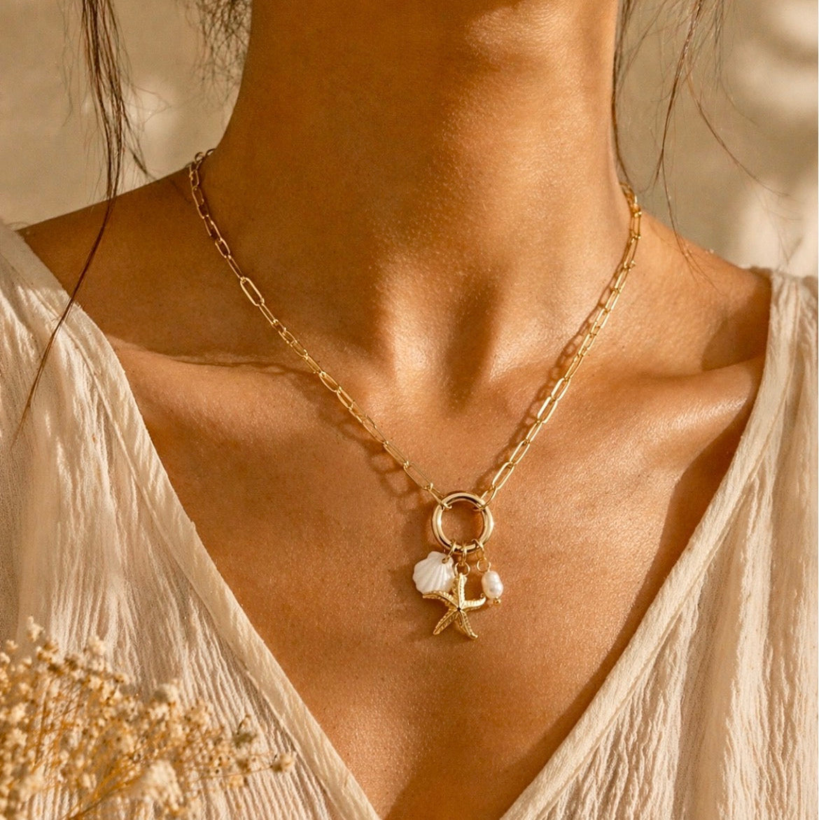 Georgette – Collier doré acier inoxydable pendentifs marins étoile de mer – Karélia