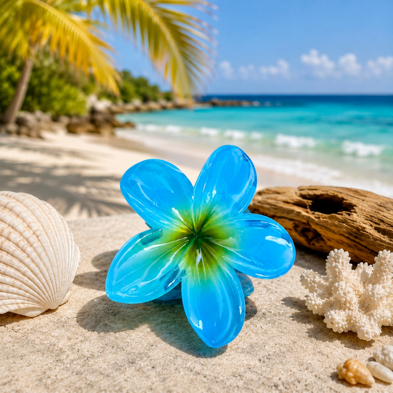 Moorea Blue – Pince à cheveux fleur tropicale bleue – Karélia